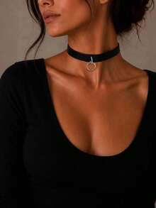 1pc Women's Black Silver Buckle Punk Round Choker Necklace, Suitable For Daily Wear - Black - View 2