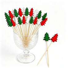 10/100pcs Bamboo Christmas Tree Fruit Picks, 3 Colors, Suitable For Appetizers, Fruit Skewers, Pumpkin, Acorn; Multi-Functional Picks, Perfect For Halloween, Christmas, Valentine's Day And Various Party Events - Multicolor - View 4