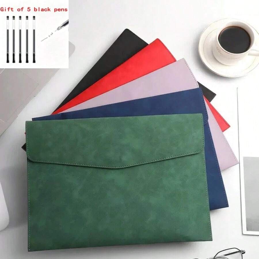 A4/PU Leather Document Bag, Envelope Folder With Magnetic Closure & Pen Slot, Multi-Functional Office Storage Folder For Business, School, And Meetings - PU Folder - View 1