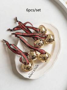 6pcs Christmas Bells, Gold Metal Bells With Red Plaid Ribbon, 3.7 Inch Large Crisp Sounding Bells Decoration, Suitable For Christmas Tree, Wreath, Gift Wrapping And Holiday Home Decor - Multiple Styles - View 10