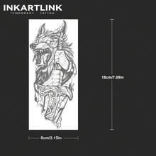 INKARTLINK 1PC Fenrir Wolf Howling Warrior Temporary Tattoo Sticker, Waterproof Body Art Tattoo Sticker, Lasts 2-5 Days, Water Transfer Colorful Tattoo Sticker, Suitable For Men And Women, Essential For People, Party Decoration, Holiday Celebration Body Decoration - Black - View 5