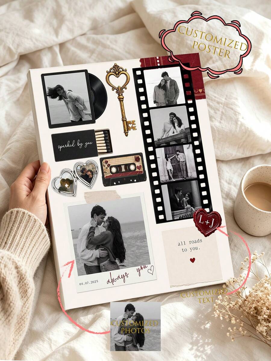 1pc Matchbox Template Custom Poster,Editable Matchbox Design Personalized Photo Collage,Personalized Couple Matchbox,Printable Love Gift, Customized Wall Art, Pictures Custom Photo,Customizable Things, Room Decor,Optional Frame - Multicolor - View 1