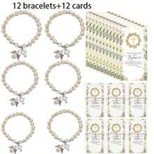 12pcs Baptism Souvenirs Acrylic Pearl Elastic Bracelets With White Organza Bags, Christ Baptism/Communion Party Guest Favors - Multicolor - View 14