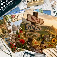 36 Sheets Vintage Italy Travel Scrapbook Paper, 6x6 Inch Retro Poster Style Craft Paper, Rome, Florence & Amalfi Coast Ephemera For Travel Journals, Art Collage, And DIY Postcards. - Square - View 6