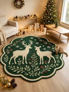 1pc Green Deer Living Room Rug, Thickened Rug, Thick Rug, Furry Rug, Autumn/Winter Rug, Thickened Rug, Living Room Rug, Rug, Living Room Area Rug, Small Area Rug, Mat, Home Decor, Large Living Room Rug, Round Rug, Living Room Home Decor, Room Decor, Washable Rug - Multicolor - View 4