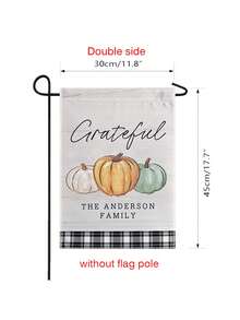 1PC Customizable Family Name Autumn Thanksgiving Garden Flag, Watercolor Pumpkin Black & White Plaid Patchwork Illustration Wall Decor, Linen Double-Sided Yard Decorative Flag, Harvest Thanksgiving Outdoor Yard Balcony Home Decor Hanging Flag (Flag Pole Not Included) - Multicolor - View 5