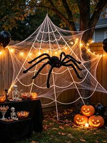 1 Set Giant Halloween Spider Web, Triangular Spider Web (Includes Ground Stakes), Realistic Large Spider, Suitable For Yard Lawn Party Haunted House Decoration, Halloween Theme Party Backdrop Decor - A - View 7