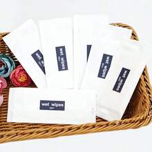 100/50/20/10pcs Pack Disposable Individually Wrapped Wet Wipes 14*5cm Sealed Small Pack Soft Nonwoven Fabric Blue/Red Label Suitable For Travel, Hotel - Multicolor - View 2