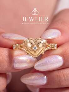 1pc Size S Diamond Heart Design Ring, Elegant Double Layer Ring, Fashion Jewelry Gift, Suitable For Daily Wear/Mother's Day - Heart - View 2