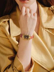 Opalesca 1pc Women's Quartz Watch, Fashionable Minimalist Classic Rectangular Small Dial, Vintage British Style, Niche Luxury Fashion Quartz Watch - Red - View 8