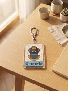 1pc/6pcs Music Code Song Graphic Aesthetic Acrylic Keychains, Popular Music Scan Code Player Series Including Pink High-Foot Wine Glass, Double Red Cherries, Vintage Diving Helmet, Blooming Sunflower, Sliced Watermelon With Sugar Cube And Sliced Kiwi Square Pattern Pendant, Backpack And Car Key Accessories, Gift For Music Lovers And Fans - Multicolor - View 6