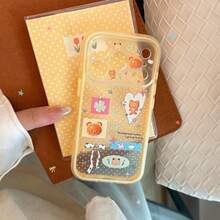 GUCADI Honey Yellow Milk Bear Cute Sticker Phone Case, Compatible With Apple 18 Pro, 17, 14/15, With Milk Yellow Border, Full Coverage Design, Cute, Girly, Creative, Geometric, Cartoon Style, Cute, Niche - Honey Yellow - View 4