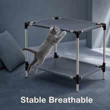 Single Layer/Double Layer Optional Cat Bed, Detachable Pet Bed, Stainless Steel Material Small Pet Cot - Light Grey - View 2