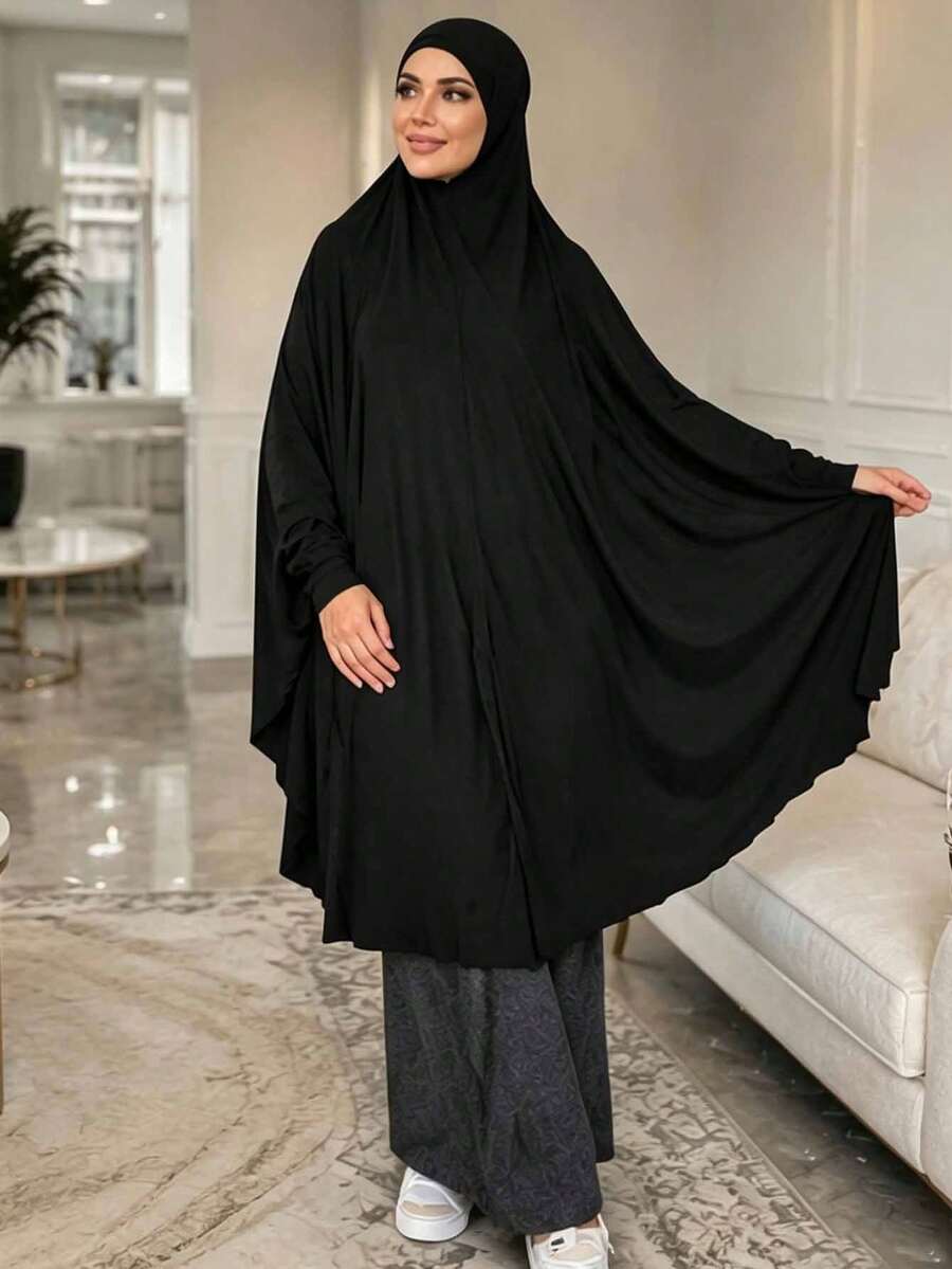 1pc Women's Solid Color Muslim Hijab With Sleeves, Simple Outdoor Prayer Headscarf, Convenient Conservative Head Cover; Muslim Hijab Accessory, Fashionable Minimalist Sun Protection Breathable, Multiple Colors Available, All-Season Women's Headscarf - Multicolor - View 1