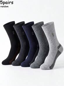 1/5 Pairs Men's Striped Pattern Business Casual Socks, Soft And Comfortable Mid-Calf Socks, Random Styles, Men's Office Socks, Suitable For Daily Wear, Wearable In Autumn/Winter - Multicolor - View 7
