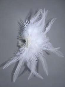 1pc Feather & Faux Pearl Decorated Party Hair Comb, Suitable For Wedding, Party, Holiday And Other Occasions - Silver - View 5