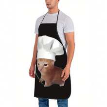 1pc Funny Chef Cat Apron - Cute Ginger Tabby Cat Chef Hat Kitchen Apron, Perfect Gift For Cooking, Baking, Cat Lovers And Internet Fans, Home Cooking Accessory, Exaggerated Humorous Style - Black - View 6