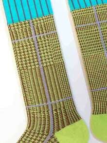 Striped Mid-Calf Socks For Girls, Retro Colorblock Design, Ins Versatile Sports Socks, Contrast Color Long Tube Socks - Multicolor - View 5
