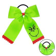 The Grinch Christmas Green Large Bow Hair Clip, Smiling Face Hair Tie Set, Half-Up Hair Accessory, Halloween Christmas Party Styling Hair Ornament, Holiday Atmosphere Photo Prop, Creative Niche Holiday Gift Accessory - Multicolor - View 6
