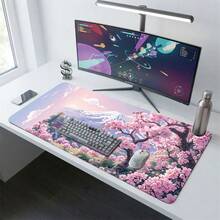 Set Alas Mouse Gaming dan Alas Meja Ekstra Panjang Motif Kartun Jepang Bunga Sakura & Gunung Bersalju, Alas Karet Tahan Lama Anti Selip, Permukaan Halus, Cocok untuk Komputer Laptop Kantor Rumah, Dekorasi Seni Abstrak, Perlengkapan Sekolah - A - View 6