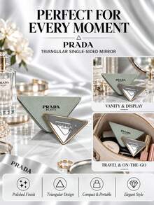 Prada Triangle Single-Sided Mirror, 9*5cm, Single Piece, Clear Image, Lightweight And Portable, Includes Storage Pouch, Suitable For Touch-Ups On The Go And Travel - Green - View 9