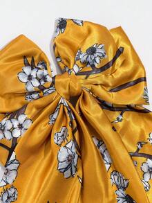 2pcs Blue & Yellow Floral Print Bow Ribbon Spring Clip Extra Large Women's Decorative Hair Clips Hair Accessories - Multicolor - View 3
