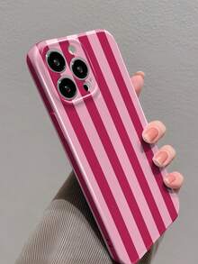 1件 極簡甜美風條紋圖案穿孔亮面薄膜全包覆硬殼手機殼，適用於 iPhone 11/12/13/14/15/16 Pro Max - 彩色 - 查看 3