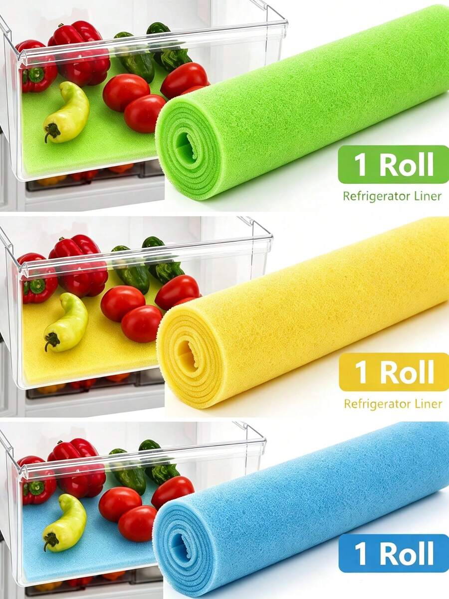 1 Roll Green/Yellow/Blue Refrigerator Fruit & Vegetable Drainage Mat, Anti-Mold Filter Sponge Pad, Refrigerator Fresh-Keeping Drawer Liner, Kitchen Drainage Tray Mat, Fruit & Vegetable Freshness Extension Liner - 1PC - View 1