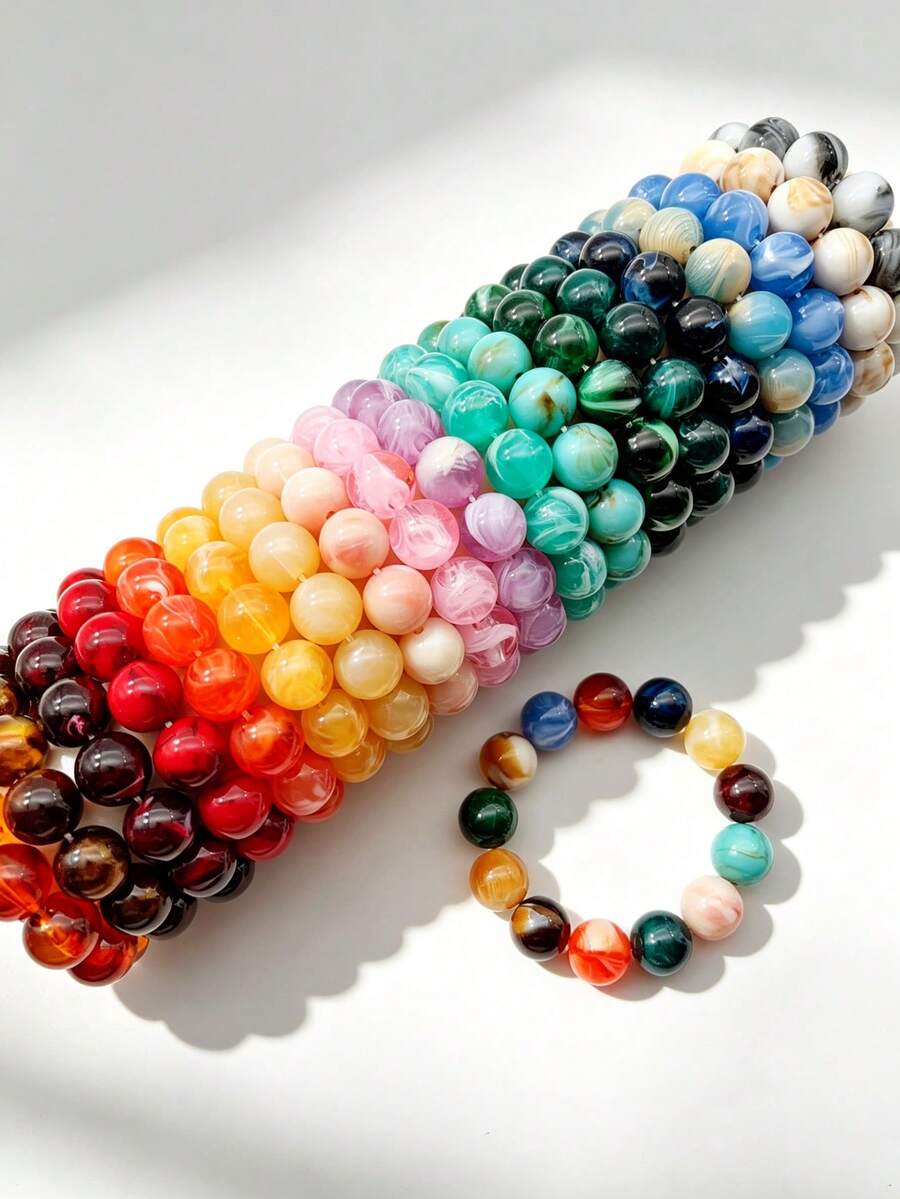 1pc Bohemian Round Bead Faux Agate Exaggerated Minimalist Women's Beaded Bracelet Party Gathering Multicolor-Mixed Color Random - Bracelet - View 1