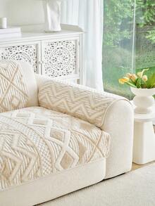 1pc Bohemian Style Plush Jacquard Sofa Cushion, Non-Slip Pet-Friendly Seat Pad, Thickened Warm Sofa Cover, Suitable For 1-4 Seater Sofa, Decorative Protective Cover, Machine Washable, Autumn/Winter - Beige - View 5