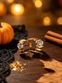 2pcs Fashion Stainless Steel Men's Ring Set With Tooth Zirconia Element, Suitable For Men's Daily Wear, Holiday, Halloween, Open Adjustable - Gold - View 3