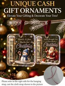 1Pc Acrylic Christmas Cash Gift Ornament, Rolled Bill Holder Xmas Tree Hanging Decoration, Festive Money Gift Keepsake Ornament With Velvet Ribbon, Holiday Present For Family Friends Coworkers - Multicolor - View 6