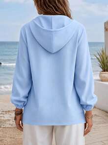 Women's Casual Long Sleeve Zip-Up Hoodie, Non-Stretch Woven Fabric, Everyday Versatile Jacket - Baby Blue - View 2