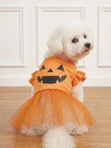 LUCKIE LABO 1pc Halloween Pumpkin Ghost Bone Funny Pattern Pet Dress, Physical Flea Prevention, Reduces Shedding, Heat Insulation & Breathable, Suitable For Small And Large Dogs And Cats, Indoor And Outdoor Use - Multicolor - View 5