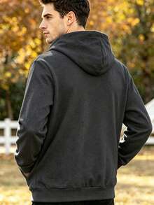 Men's Sports Sweatshirt, Solid Color Knitted Sweatshirt, Soft And Comfortable, Suitable For Spring And Autumn Wear, Applicable For Outdoor Sports And Casual Occasions - Dark Grey - View 2