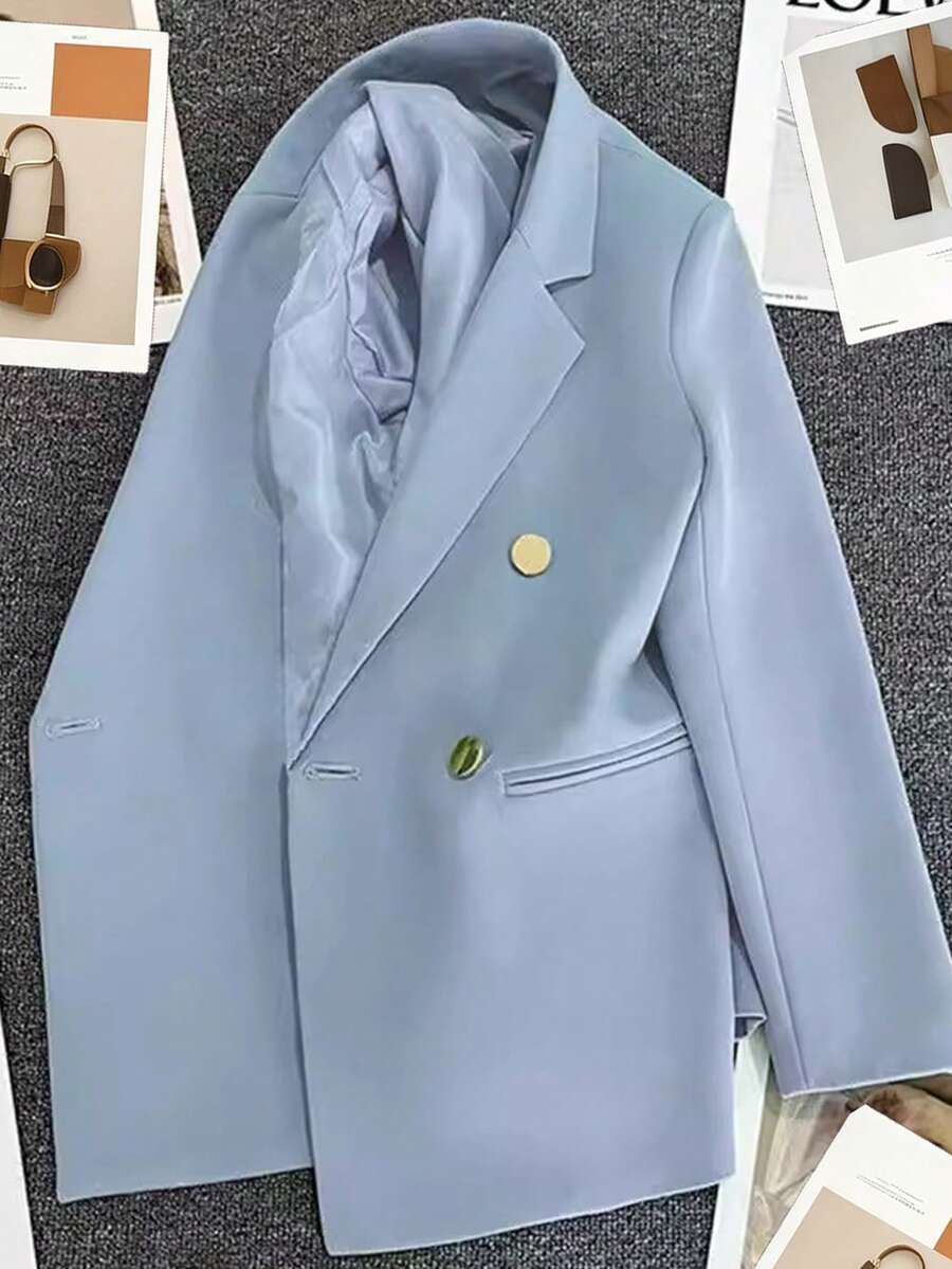 Spring/Summer Women's Solid Color Long Sleeve Double-Breasted Blazer, Notched Collar | Suitable For Dates, Parties, Outings And Holiday Celebrations