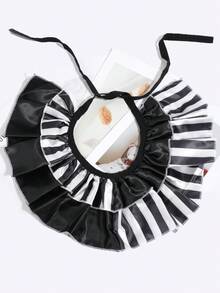 1pc Vintage Gothic Black & White Striped Double Layer Ruffle Collar For Women, Party Banquet Shirt Dress Decoration Accessory - Multicolor - View 4