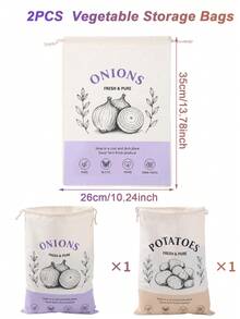 2pcs Vegetable Storage Bags For Potatoes & Onions - Breathable Polyester With Secure Drawstring Closure, Freshness Keeper For Kitchen & Pantry Organization, Durable Rectangular Design, Potato And Onion Storage - Multicolor - View 9