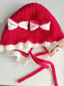 0-2 Years Old Baby Cute Knitted Hat, Bow Rabbit Ears Ruffle Edge Sun Hat, Warm Soft Crochet Tie Hat, Sweet Princess Style Infant Headwear - Multicolor - View 16