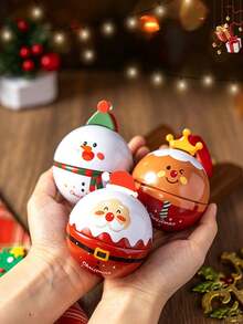 1pc New Mini Round Christmas Tin Ball Box, Cute Snowman & Reindeer Hanging Decor, Small Candy & Snack Storage Tin, Christmas Tree Decoration, Holiday Party Gift Box - Multicolor - View 6