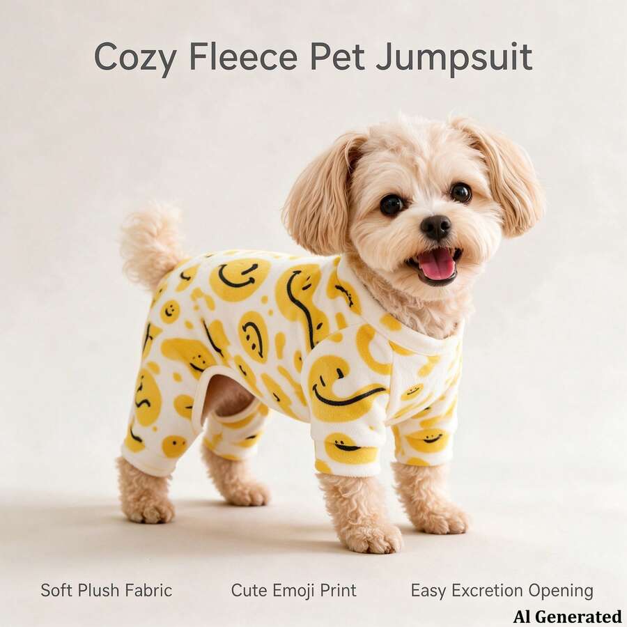 Opjoys 1pc Cute Print Dog Jumpsuit, Skin-Friendly Knitted, Warm Belly Protection Anti-Shedding, Suitable For Small And Medium Dogs, Bichon, Teddy - White - View 1