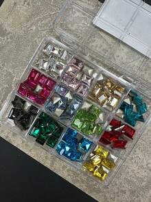 120pcs Rectangular, Ultra-Sparkly, Mixed-Color Nail Rhinestones, Suitable For DIY Home Manicures, Salon Use, And Nail Art Decoration; Perfect For Creating Christmas, Summer, And Travel-Themed Nail Designs, And Makes An Ideal Holiday Gift. - Multicolor - View 5