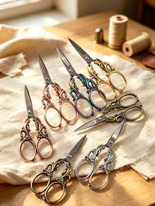 Vintage Carved Craft Scissors With Butterfly Silk Tassel, Sharp Stainless Steel Blade, Decorative Metal Handle, Suitable For Sewing, Cross Stitch And DIY Projects, Elegant Traditional Keepsake For Embroidery And Needlework Enthusiasts - Multicolor - View 2