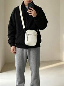 Men's Small Crossbody Bag, Casual Nylon Shoulder Purse, Lightweight Mini Messenger Bag For Daily Work Travel Outdoor - Beige - View 6