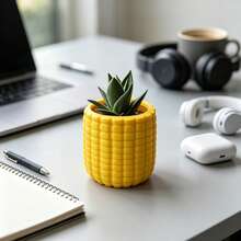 Aesthetic Yellow Corn Cob Planter, Cute Mini Desktop Succulent Pot, Creative Corn Shaped Herb Plant Pot, Novel Home Office Decor, Windowsill Potted Plant, Perfect Gift. - Flower Pot - View 6