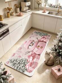 1pc Pink Knitted Snowman Christmas Doormat, Christmas Gift, Door Mat, Small Rug, Welcome Mat, Carpet, Floor Mat, Outdoor Doormat, Kitchen Rug, Home Decor, Front Door Mat, Area Rug, Outdoor Mat - Multicolor - View 3
