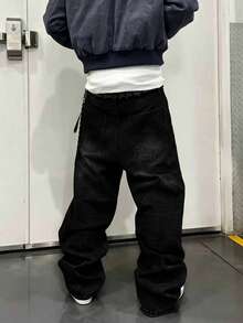 Teen Boy Vintage Casual Loose Fit Pocket Denim Jeans - Black - View 2