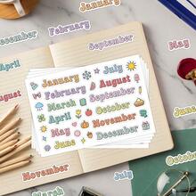 5 Sheets Monthly Planner Stickers, Calendar Month Labels, Colorful January To December Month Stickers, Creative Journaling Month Labels, Suitable For Planners, Calendars, Scrapbooks And Journals - D - View 5