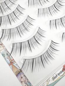 5 Pairs Natural False Eyelashes, Cluster Fake Lashes, Japanese Style Transparent Invisible Stem Eyelashes, Natural Sweet Fresh Soft Lightweight Realistic Lashes, Portable Travel Pack, Christmas Makeup Tool, Halloween Eyelashes - Black - View 4