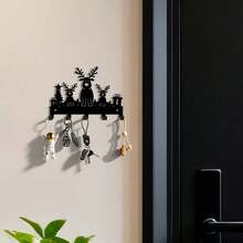 1pc Christmas Reindeer Key Hook Iron Silhouette Wall Hanging Holiday Decor Small Pendant Entryway Key Storage Rack Rustic Farmhouse Cute Vintage Nordic Winter Festive Decorative Hallway Mudroom Organizer Gift Antler Sturdy Functional - Black - View 2